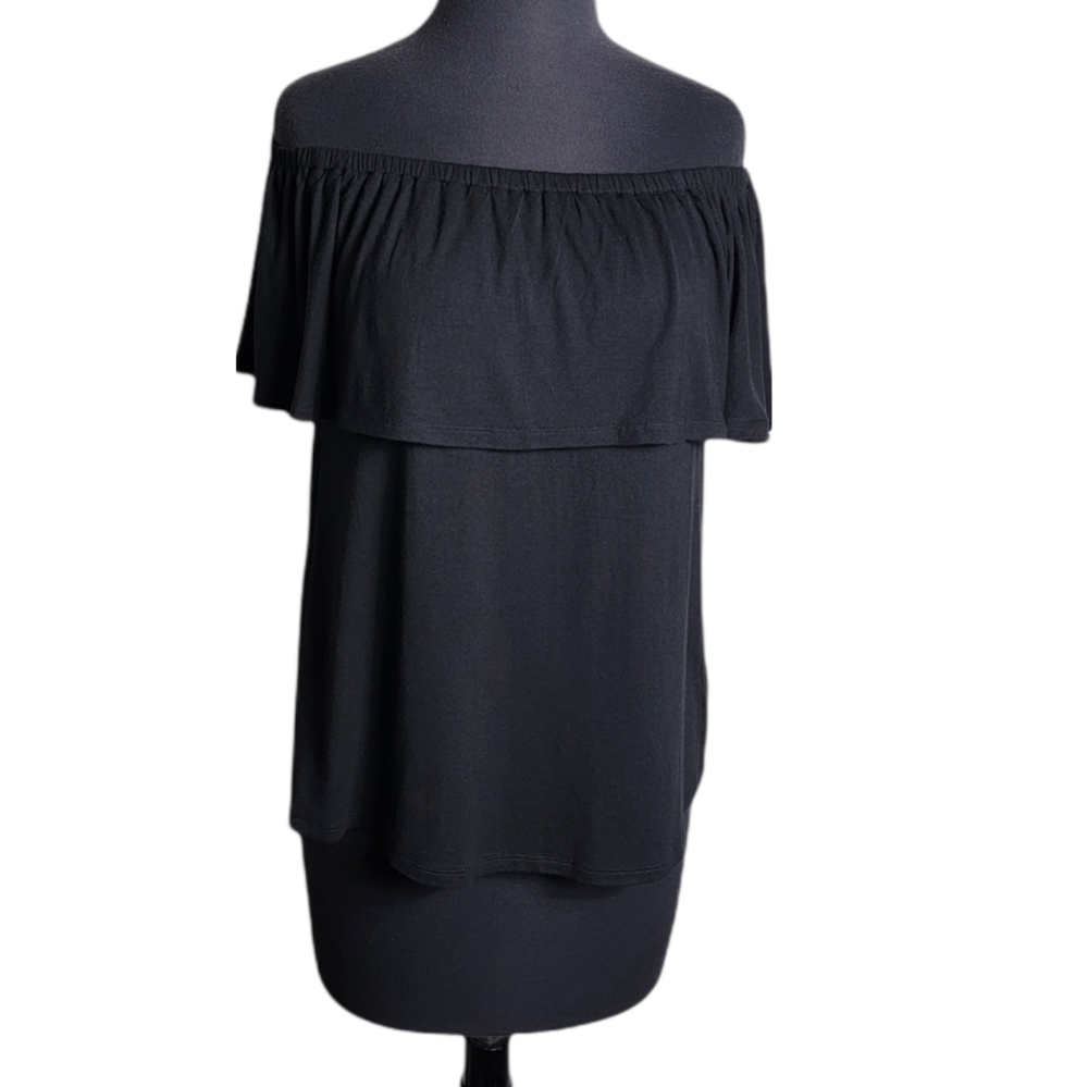 West Coast Love black off the shoulder ruffle top size small strapless blouse